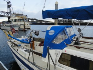 DSC01907 Island Nautical Dodger New in 2011. Uncoated, Stainless Steel Lifelines. New in 2010